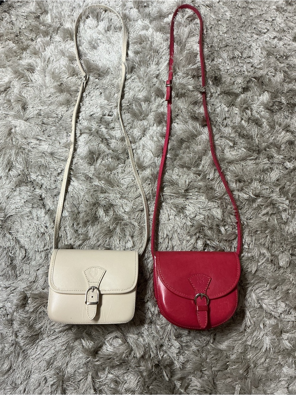 Made in Italy Vintage Crossbody Leather Mini Bag in Cream and Dark Pink